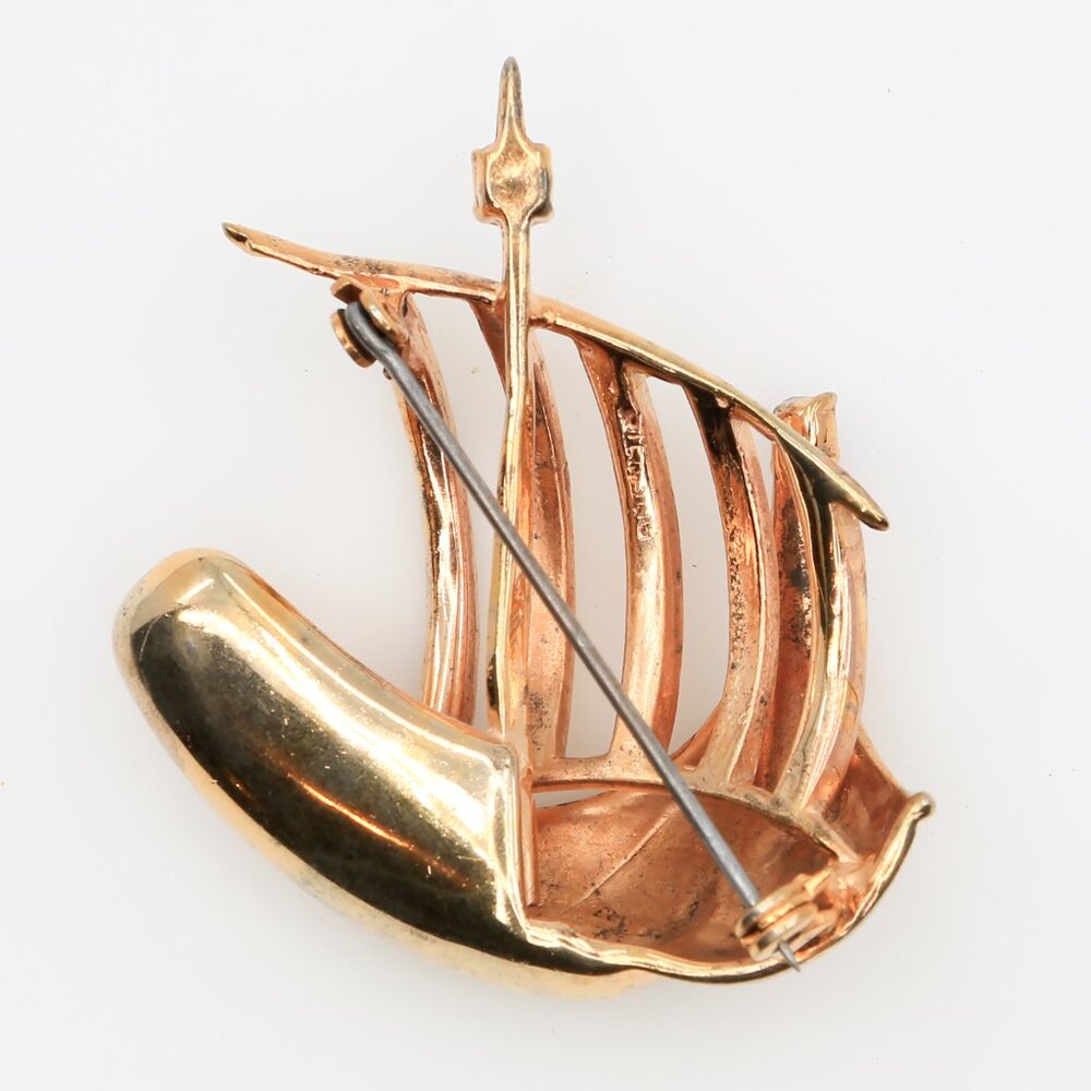 Vintage Vermeil Sterling Viking Ship Brooch John Caianiello Book Piece 1940s - Picture 3 of 5
